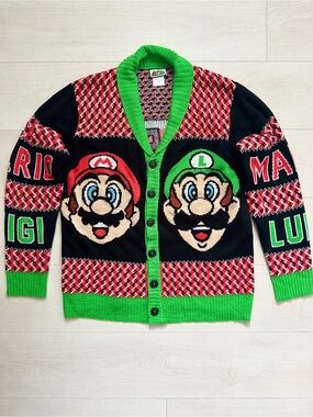 Nintendo Super Mario & Luigi Knit Cardigan Sweater Official Licensed Large